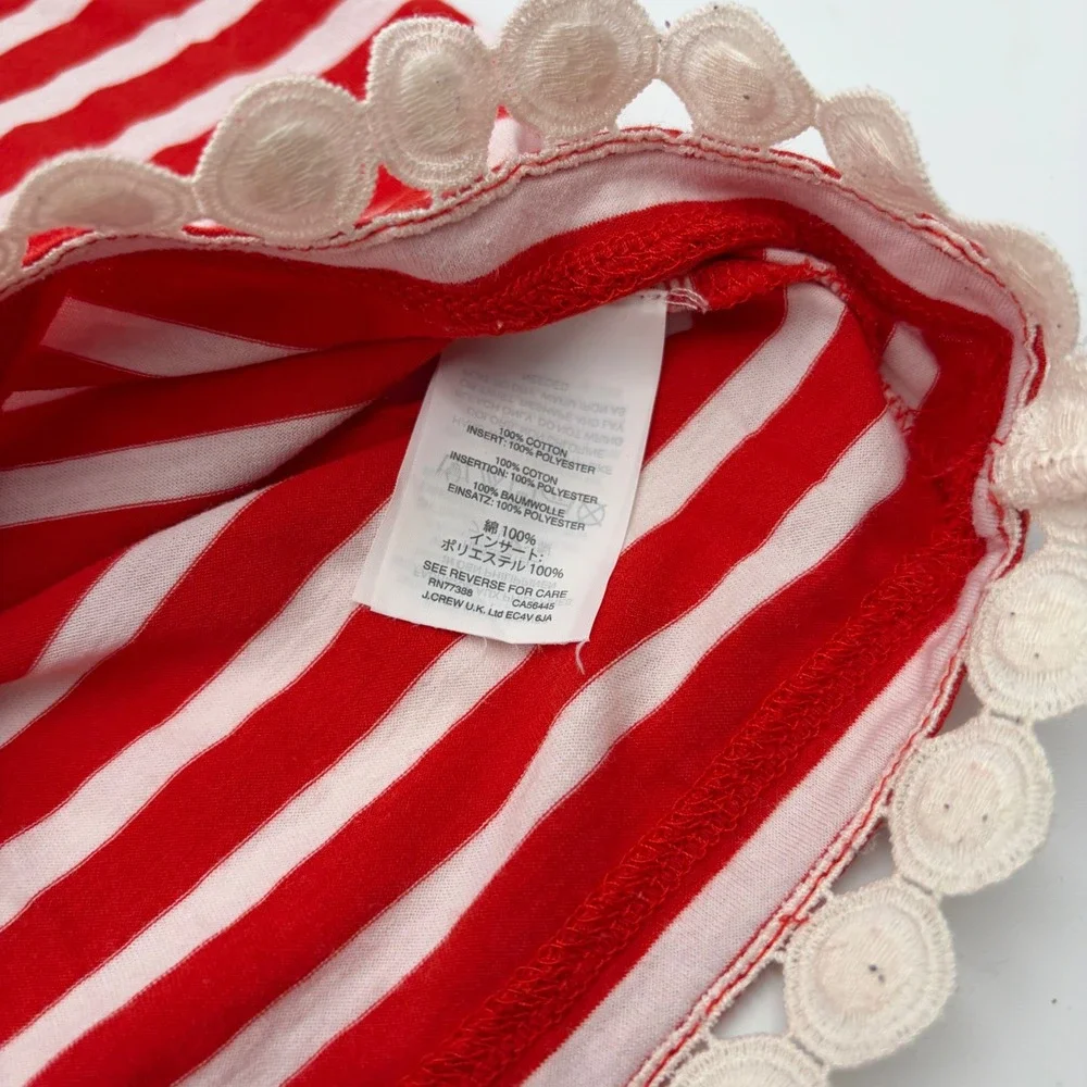 J.Crew Womens XS Red White Striped Eyelet Lace Trim Short Sleeve Cotton Top